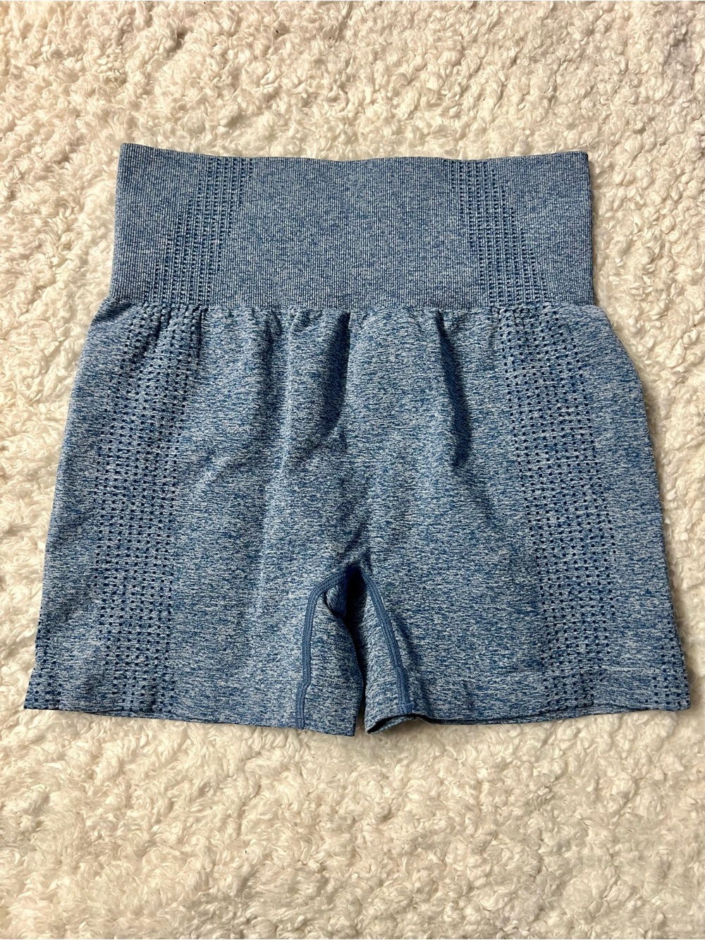 Seamless High-Waist Athletic Shorts in Heather Blue